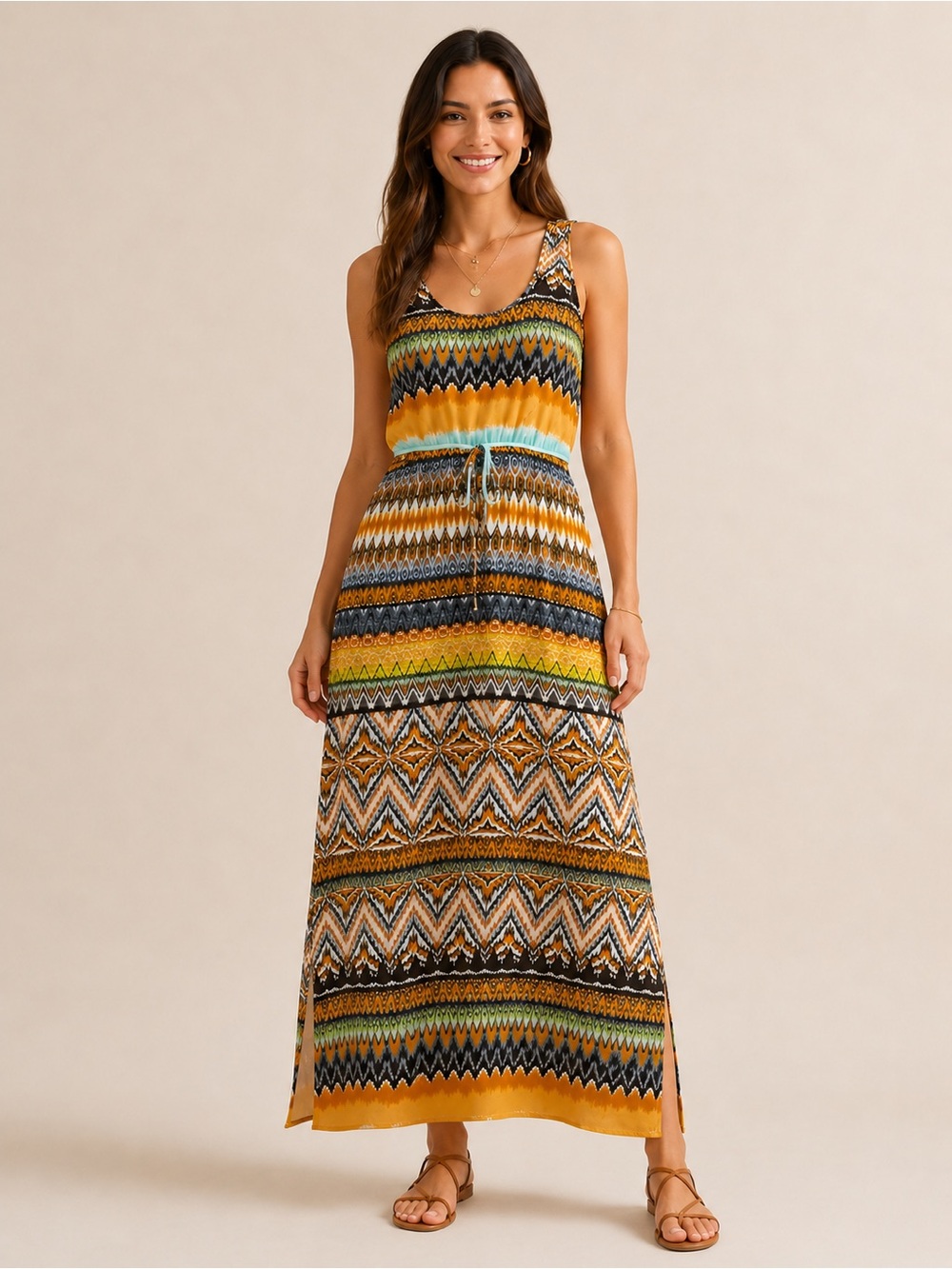 Speed Control Boho Geometric Print Maxi Dress Size Small